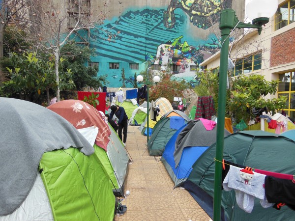 Tent city (and hipster murals) at Athen's Port of Piraeus, an informal refugee encampment maintained by volunteers. March 2016 