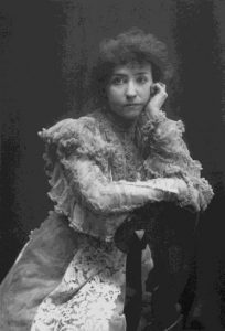 Zaida Ben Yusuf. Portrait of Minnie Maddern Fiske, seated. 1896. “Love finds a way.”