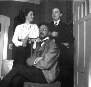 Kandinsky with Olga and Thomas von Hartmann. Ainmillerstrasse, Munich. 1911-12.