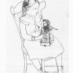 Girl with a doll. Plainview, Texas. Pencil sketch. January 11, 1900.