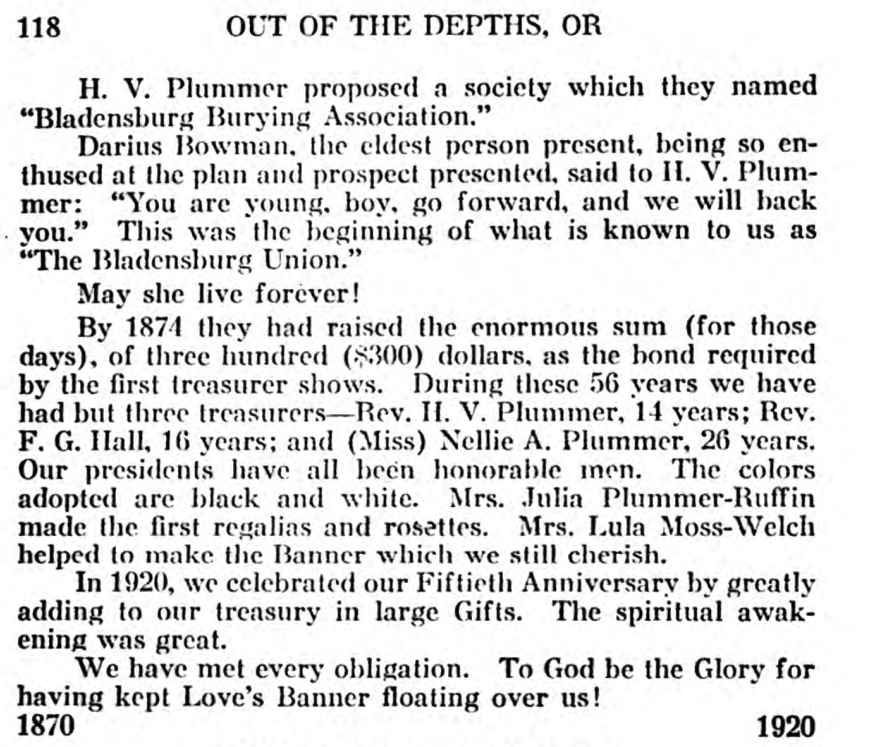 The Bladensburg Union Burial Association and the Plummer Family African American Religious History