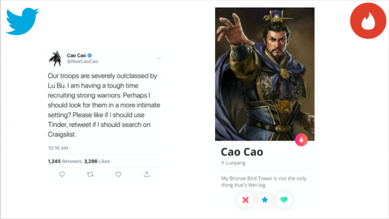Cao Cao's Twitter and Tinder pages